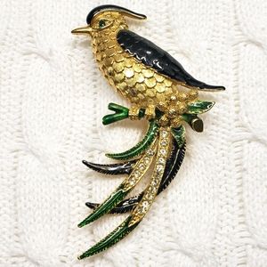 Bird Brooch Goldtone Enamel Rhinestones